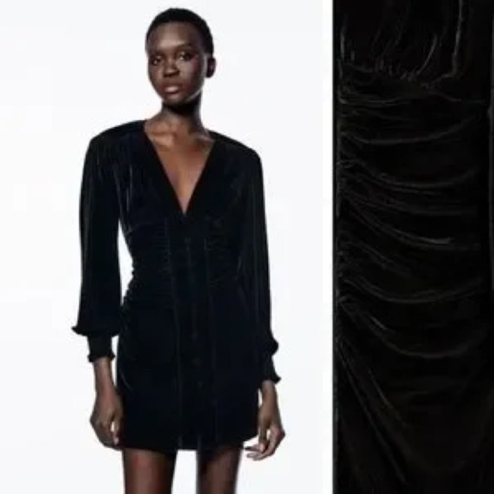 ZARA Black Velvet Long Sleeve Mini Dress